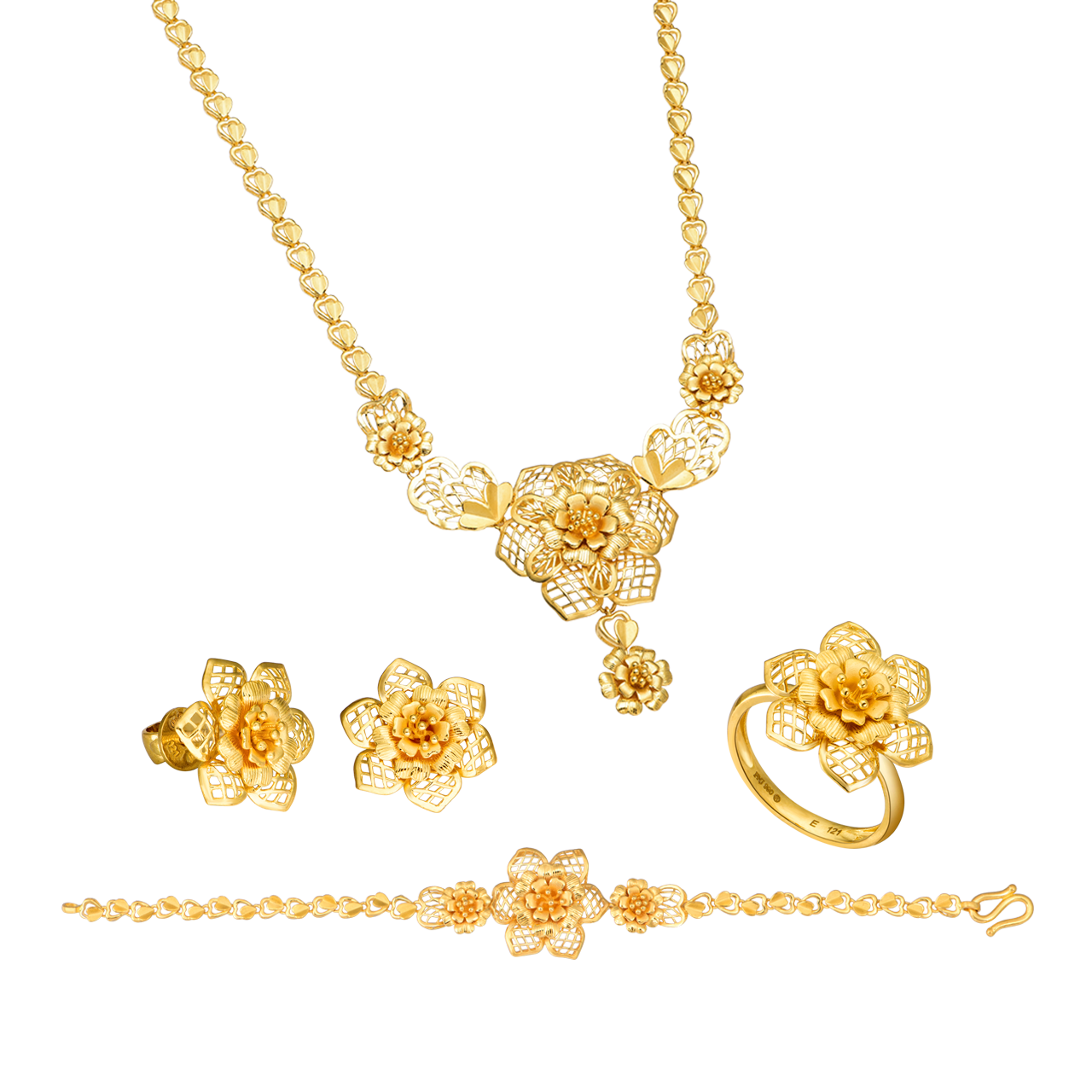 Bộ trang sức vàng cưới chế tác hình hoa mai từ vàng 9999